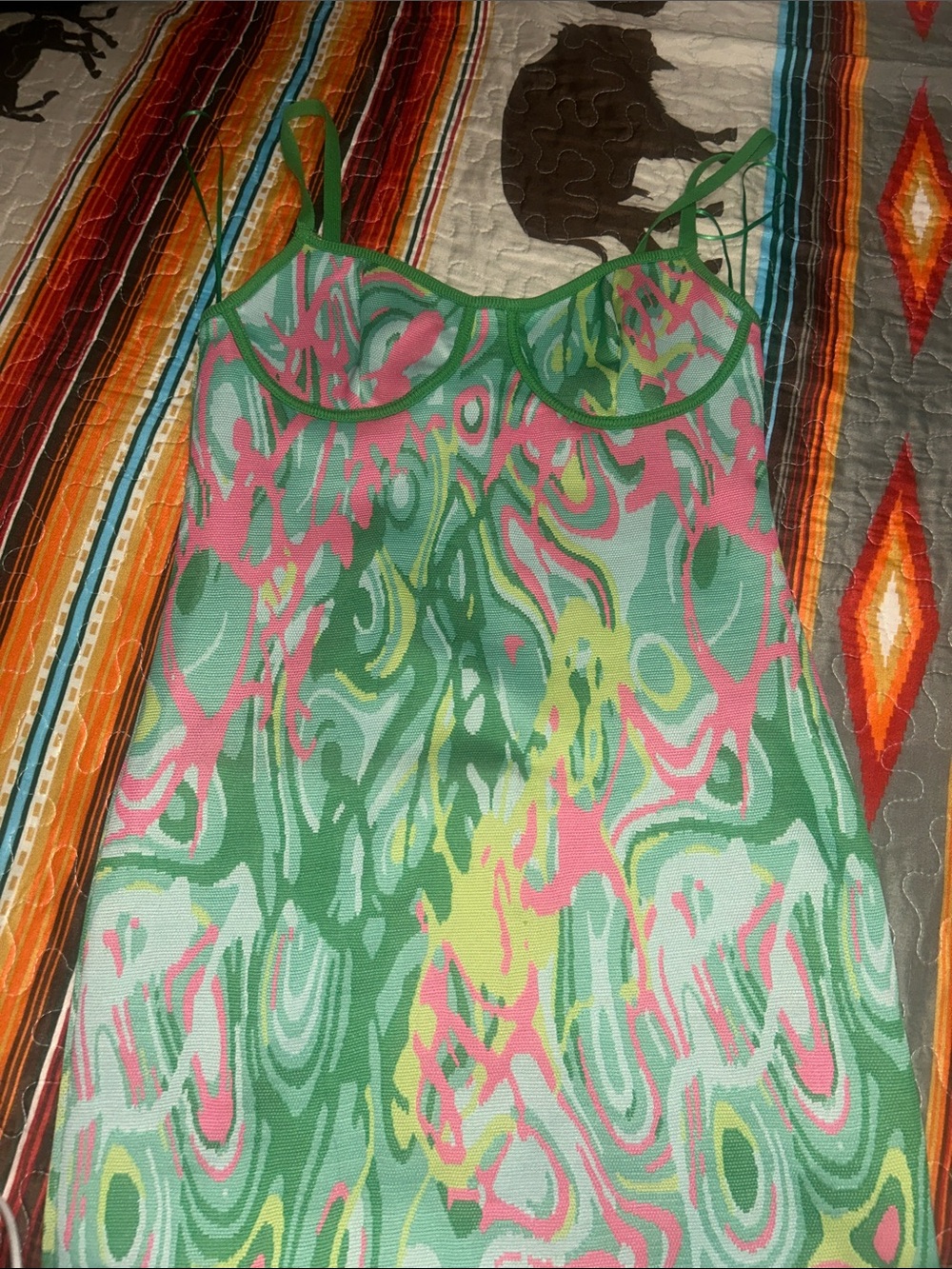 Zara Mint Green Pink Marble-Print Midi Dress